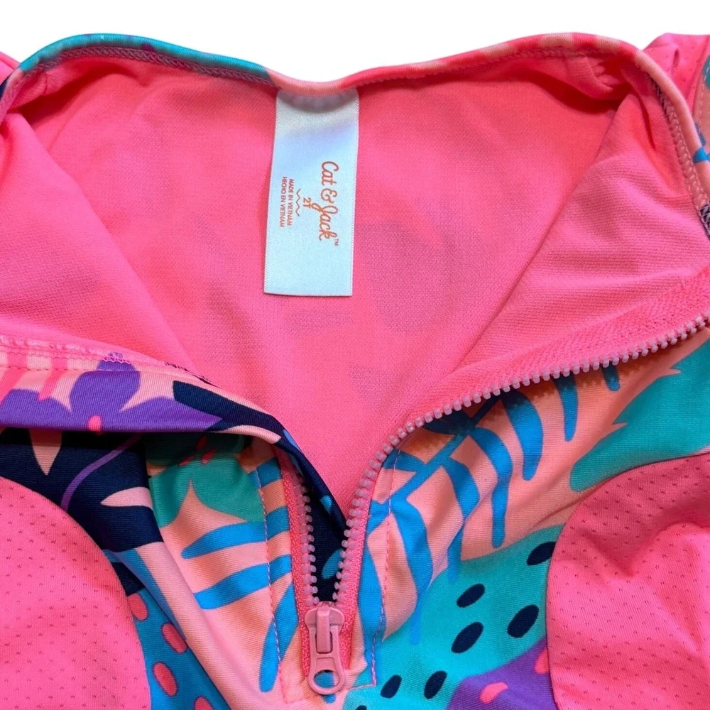 Toddler 2T Girl Bright Pink Tropical Leaf One Piece Swimsuit Snap Bottom